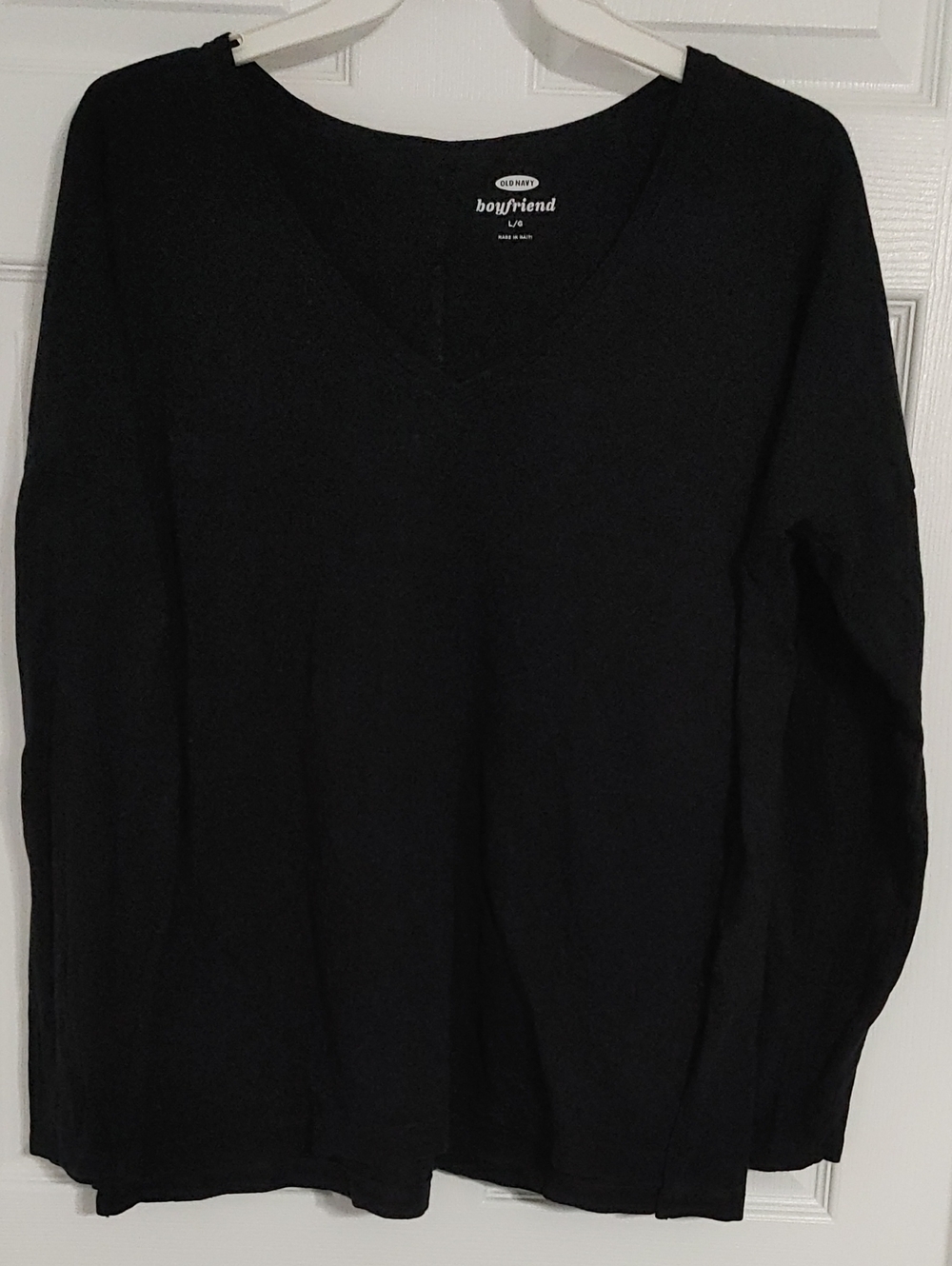 Old Navy Longsleeve Boyfriend Tee Women's Oversized Large Black V-Neck